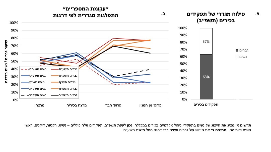 תרשיםשל ייצוג נשים בדרגות ובתפקידים במכללה