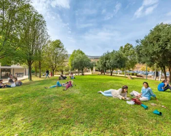 סטודנטים יושבים על הדשא במכללת תל-חי