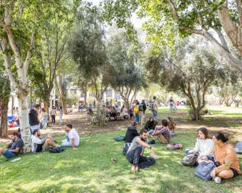 Students outside on campus