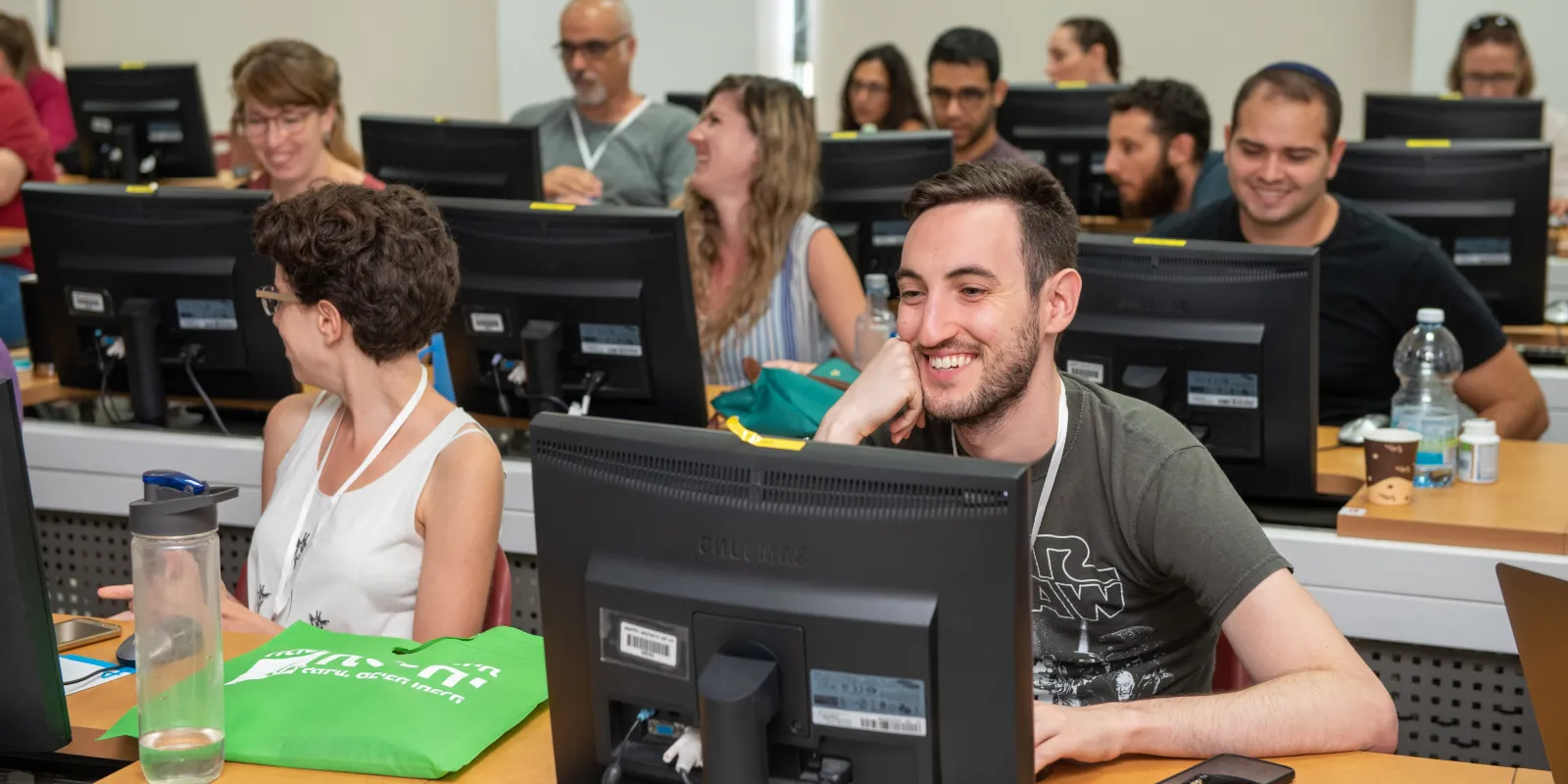 Students sitting at computers studying